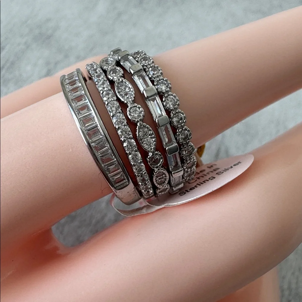 5 pc Stacking Rings 925 Sterling Silver W CZ Stones Sz. 7